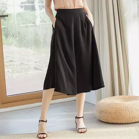 桔熊夏季七分裤裙子女通勤高腰不易皱凉爽垂坠宽松裤裙大码BA4972商品大图