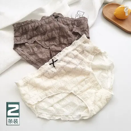 甜美奶油泡芙日系泡泡蕾丝镂空薄透气可爱蝴蝶结纯棉裆三角内裤女商品大图