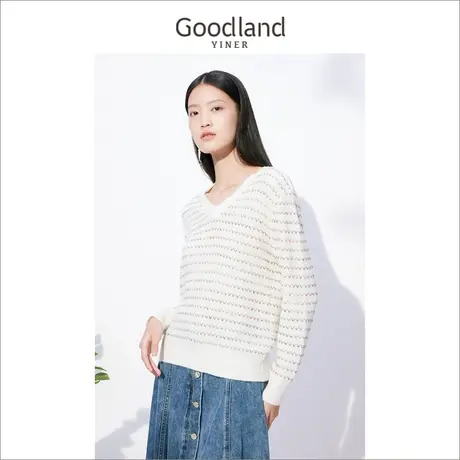 音儿美地女装2022冬季新款长袖套头羊毛毛衣条纹针织衫商品大图