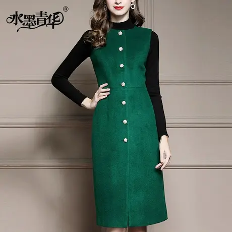 【1件7.9折】秋装新品百搭无袖裙简约修身一步裙时尚毛呢连衣裙商品大图