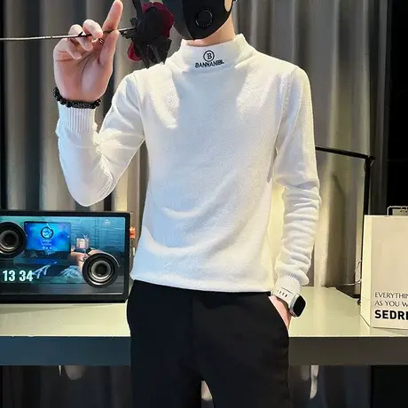 秋冬款针织打底衫毛衣男2023爆款韩版修身纯色套头打底线衣ins潮商品大图