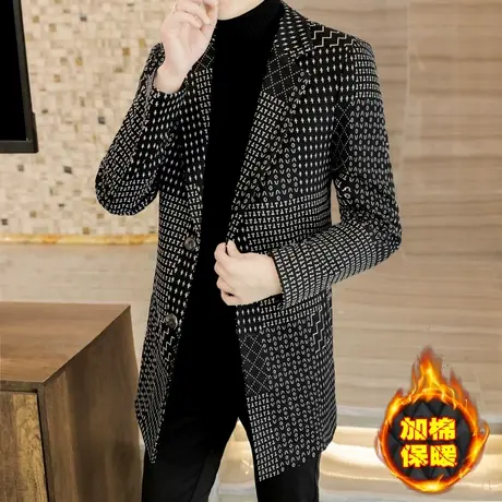 男士高端中长款呢子风衣秋冬季潮流加棉加厚男装毛呢西装大衣外套商品大图