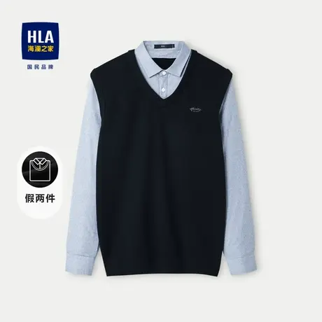 HLA/海澜之家保暖针织衫2023秋冬新款修身包芯纱双领套头上衣男商品大图