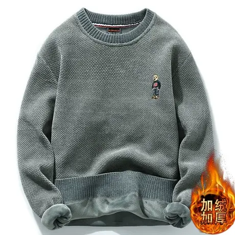 加绒加厚毛衣男冬季雪尼尔圆领软糯保暖男装宽松打底一体绒针织衫商品大图
