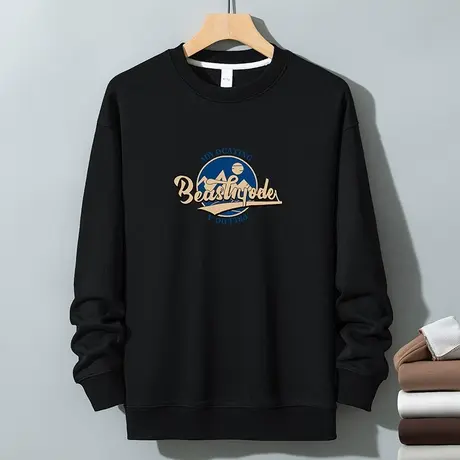 350g重磅卫衣男生2024新款加绒加厚日系黑色长袖t恤摇粒绒打底衫商品大图