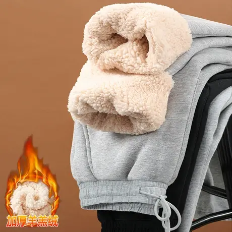 ZR真维斯加绒卫裤女秋冬2023新款宽松抽绳束脚裤羊羔绒加厚裤子潮商品大图