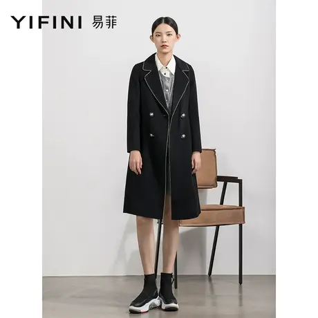 Yifini/易菲中长款双面呢大衣女秋冬新款休闲保暖西装领外套商品大图