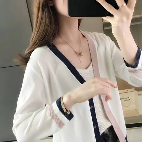 新款春季冰丝针织开衫女士夏季外搭薄款防晒衫短款空调衫上衣商品大图