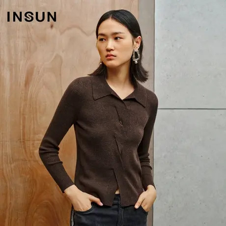 INSUN恩裳线上专选秋季麻花交织肌理羊毛毛针织衫商品大图