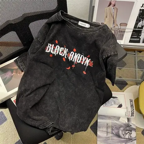 重磅水洗做旧复古短袖T恤夏季薄款百搭美式街头短袖爆款纯棉小众商品大图