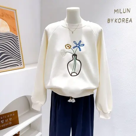 ins极简风高级感上衣~2023秋冬款气质chic复古长袖加绒厚卫衣宽松商品大图