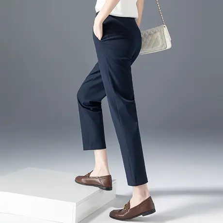 高腰窄版直筒裤女2025新款藏蓝色裤子春夏西装裤小个子九分烟管裤商品大图
