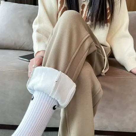 运动裤女2023年秋冬新款高腰宽松加绒九分休闲小个子哈伦束脚卫裤商品大图