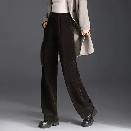 灯芯绒裤子女秋冬季新款宽松加大码高腰时尚休闲加绒加厚阔腿长裤商品大图