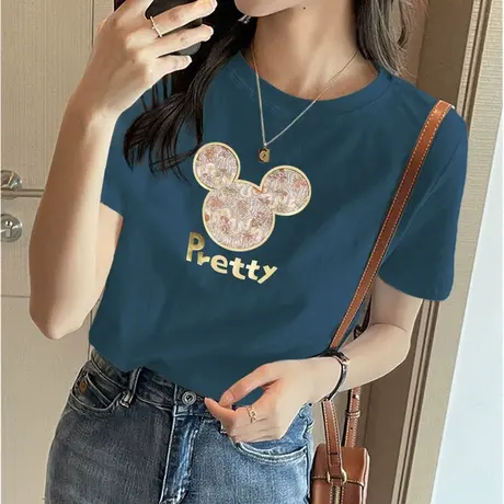 白色纯棉短袖t恤女装2023年夏季新款品牌宽松半袖女士丅洋气上衣图片