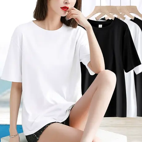 男女通版白色大版纯棉短袖t恤女宽松oversize简约休闲半袖上衣夏图片