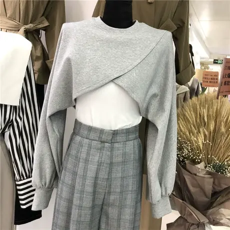 卫衣女春秋薄款2020新款韩版ins潮心机设计感宽松休闲百搭两件套商品大图