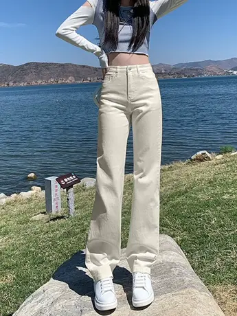 清仓捡漏外贸休闲阔腿牛仔裤女直筒春秋宽松高腰垂感拖地裤图片