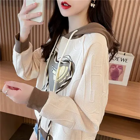 早秋小个子连帽卫衣女春秋季韩版宽松薄款美式设计感小众撞色外套商品大图