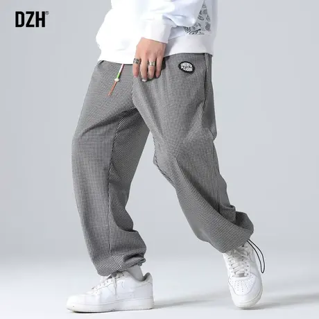 男士千鸟格裤子宽松格子裤男秋季束脚裤潮牌男裤2023新款休闲长裤商品大图
