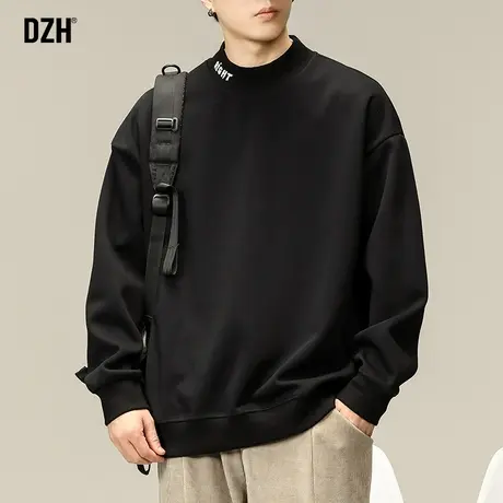 男士小领口黑色卫衣美式重磅痞帅潮牌外套男春秋圆领宽松长袖上衣图片