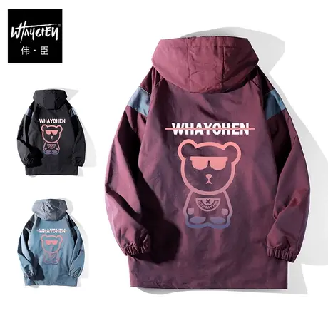 伟臣大码男装加肥加大男外套春秋胖子夹克秋季连帽青少年潮流印花商品大图