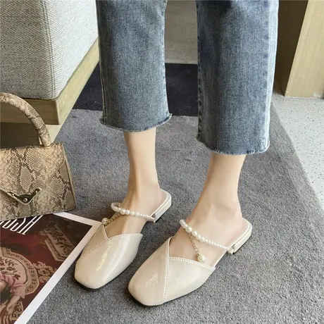 仙女风包头半拖鞋女2024夏季新款低跟温柔淑女懒人外穿粗跟凉拖鞋商品大图