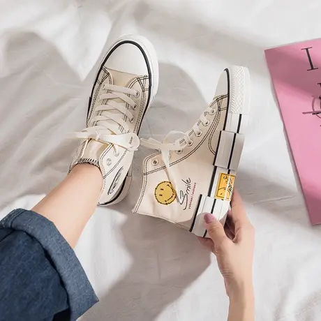 高帮帆布鞋女ins学生韩版ulzzang2021新款百搭1970s港风小白鞋女图片