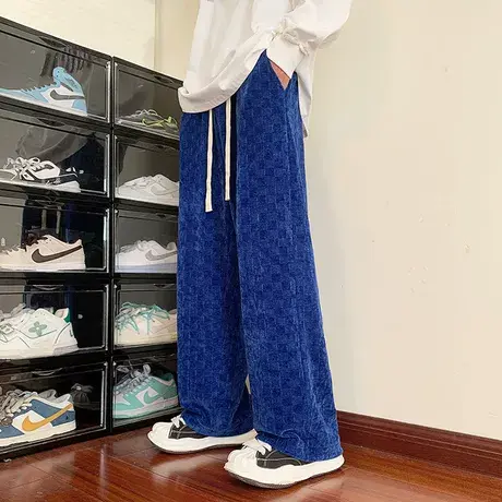 秋季秋冬款拖地阔腿运动休闲裤子男士直筒宽松紧腰弹力ins高街潮商品大图