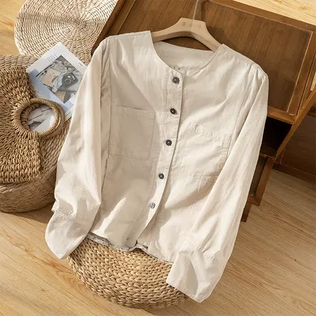 享永子全棉短外套女开衫文艺复古宽松休闲百搭气质2023秋季新款图片