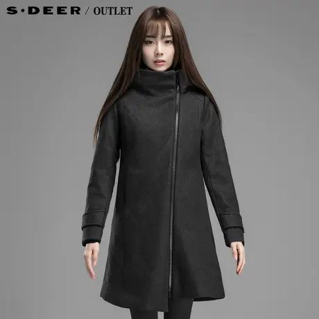 【独家首发】sdeer圣迪奥女冬装A廓斜襟圆摆毛呢大衣4881864图片