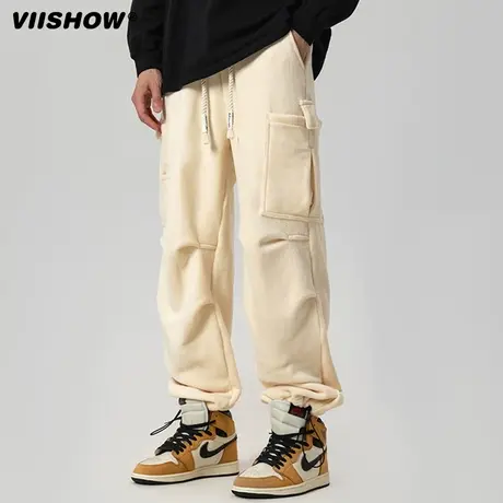 VIISHOW灯芯绒工装裤男士冬季宽松直子潮流大码阔腿加厚休闲长裤商品大图