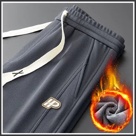 2024新款男生冬季松紧腰加绒加厚卫裤秋冬款束脚保暖休闲裤子男装商品大图