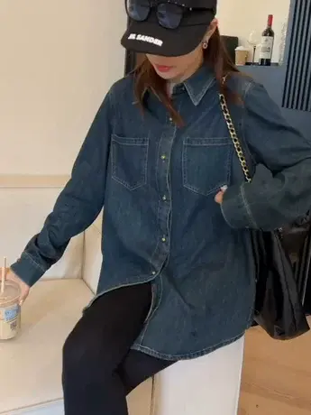 抓绒牛仔衬衫女秋冬休闲百搭韩版休闲长袖时尚复古经典叠穿衬衣潮商品大图