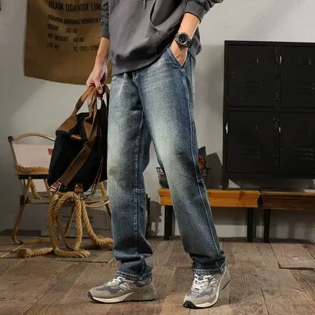 潮流时尚大码牛仔裤男款百搭男士直筒牛仔裤美式高街牛仔裤男款商品大图