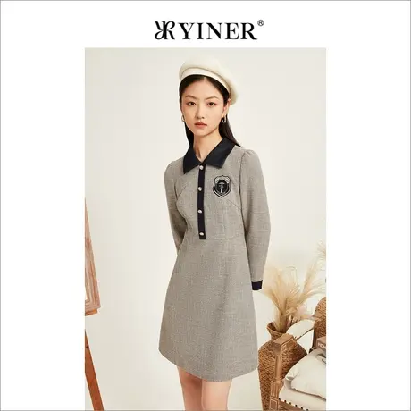 *【赫本猫】YINER音儿奥莱女装2022秋长袖撞色衬衫polo连衣裙图片
