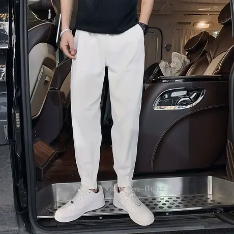 夏季男士纯色休闲裤裤子修身直筒冰丝哈伦潮流薄款运动学生卫裤商品大图