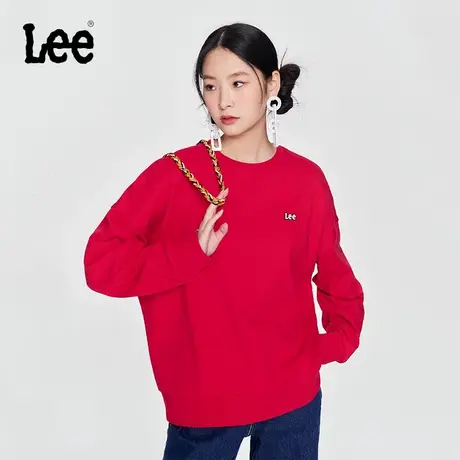 Lee商场同款24春季新品Oversize红色女圆领长袖卫衣LWT006712201图片