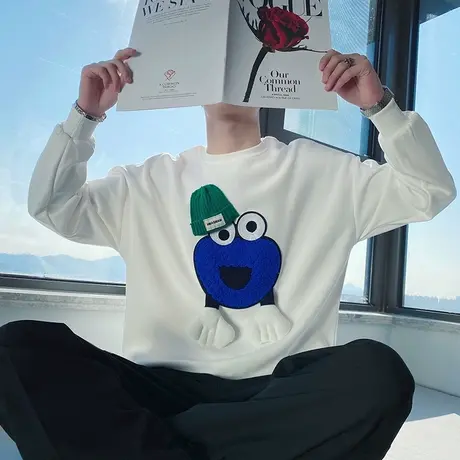 秋季男士卡通图案卫衣t恤打底衫长袖宽松套头潮流圆领学生体恤图片