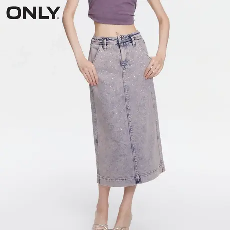 ONLY奥莱春季新款时尚休闲百搭开叉牛仔直筒裙半身裙女图片
