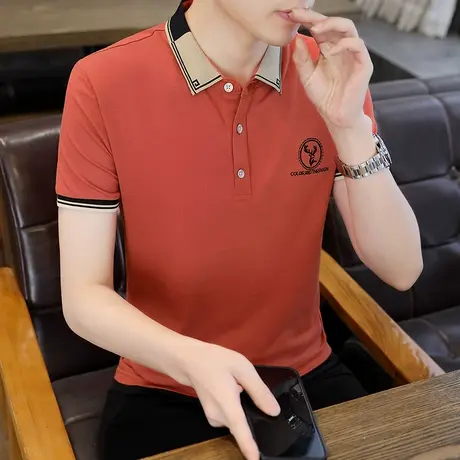 2023夏季衬衫领男士Polo衫韩版潮流休闲绣花翻领短袖t恤潮牌男装商品大图
