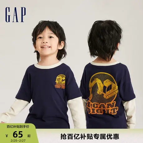 Gap男幼童春秋纯棉舒适假两件长袖T恤儿童装洋气亲肤上衣773839商品大图