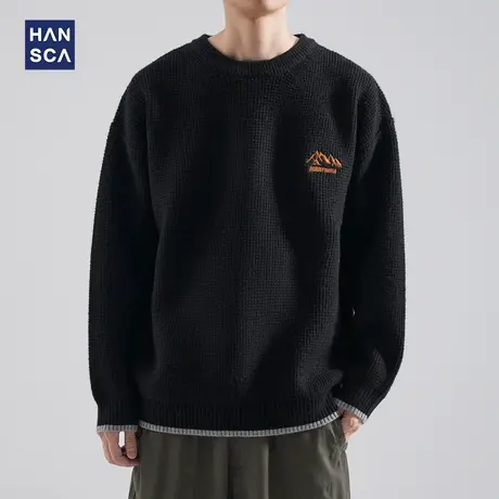 hansca粗针毛衣男冬季加厚高级感美式针织衫宽松慵懒风重磅外套潮商品大图