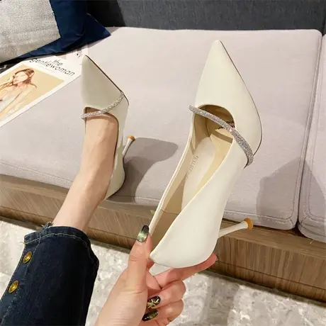 高跟鞋女小众水钻细跟单鞋2024年新款春秋季尖头设计感复古女鞋子商品大图