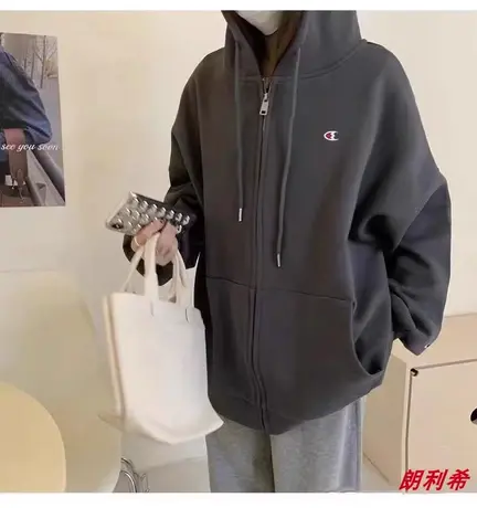 日版奥特莱斯正品连帽开衫卫衣女秋冬季oversize宽松潮拉链外套男商品大图