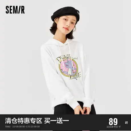 森马卫衣女图案质感2021春秋新款宽松连帽针织衫潮流chic上衣女士图片