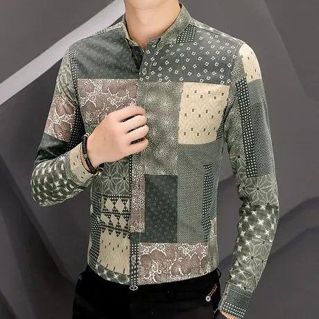 秋季新款潮牌个性衬衫男士长袖潮流设计感衬衣发型师时尚痞帅寸衫商品大图