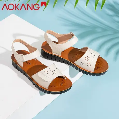 奥康凉鞋女2023夏季新款舒适防滑平底坡跟妈妈鞋简约软底女士凉鞋商品大图