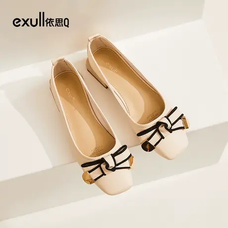 依思q豆豆鞋女2023春秋季新款英伦风低帮粗跟鞋子一脚蹬懒人皮鞋商品大图