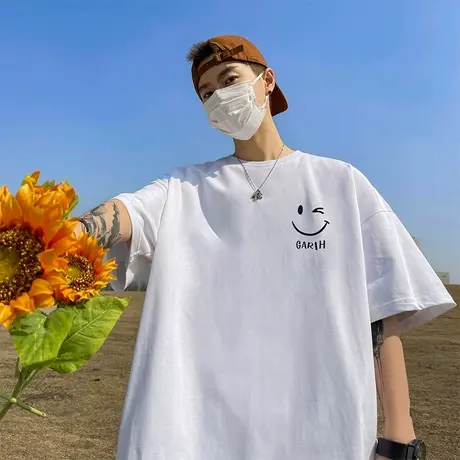 220克重磅美式潮牌宽松短袖t恤创意印花短袖圆领潮流趣味休闲上衣图片